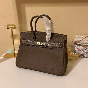 25cm Etaupe Top Handle BL Leather Satchel